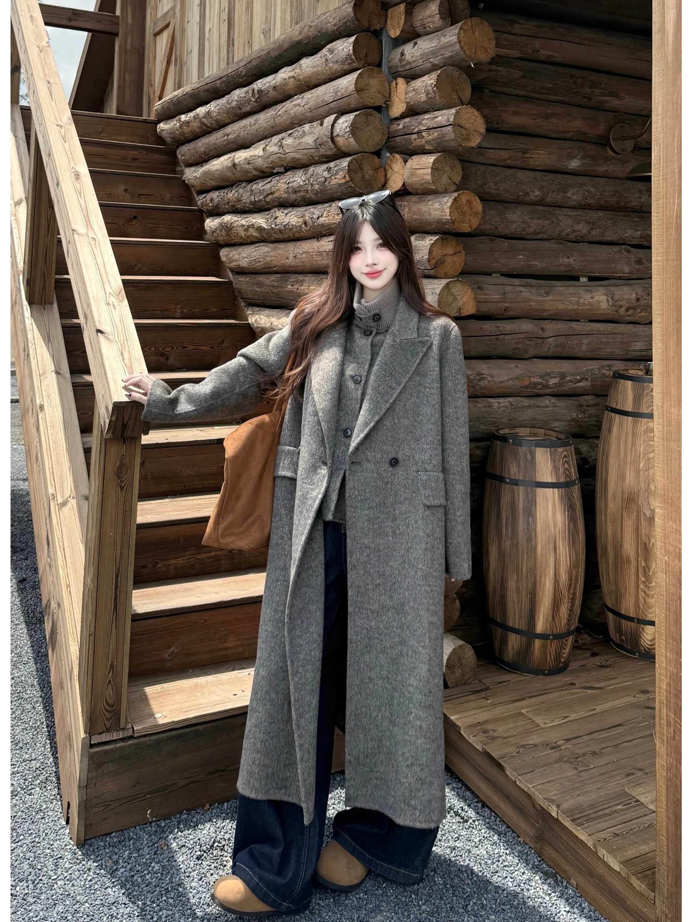 

plus Size Fashionable Woolen Vest Set Korean Style Loose Fit Long Sleeve Winter Outerwear Two Piece Set for Pear Shaped Women