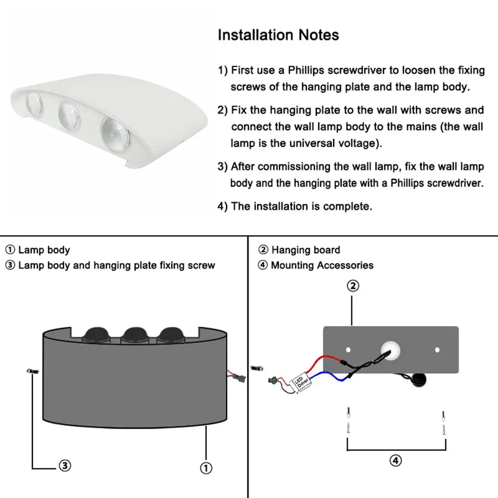 Modern 6W Wall Sconce Lights IP65 Waterproof Aluminum Material Up Down Wall Lights Warm White AC110-220V LED Wall Light Patio