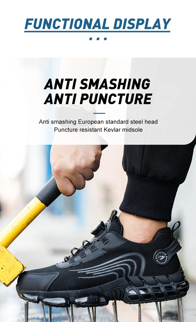 Rotierende Knopf Sicherheitsschuhe Männer Stahlkappe Sneaker Air Kissen Arbeit Mann Pannensichere Arbeitssicherheit Industrielle Schutzschuhe – Detail 10