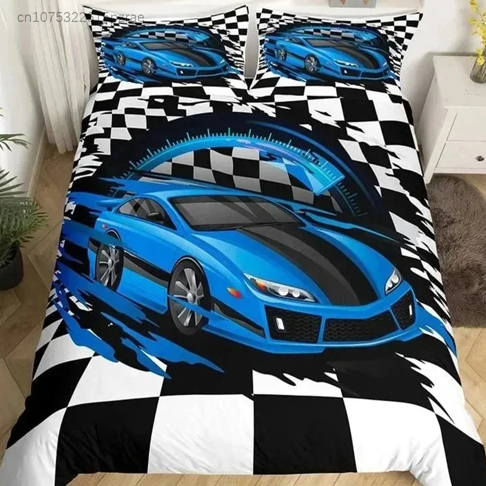 Racing Car Duvet Cover Boys Extreme Sports Game Quilt Cover Twin For Boys Microfiber Cool Speed Automobile Honeycomb Bedding Set