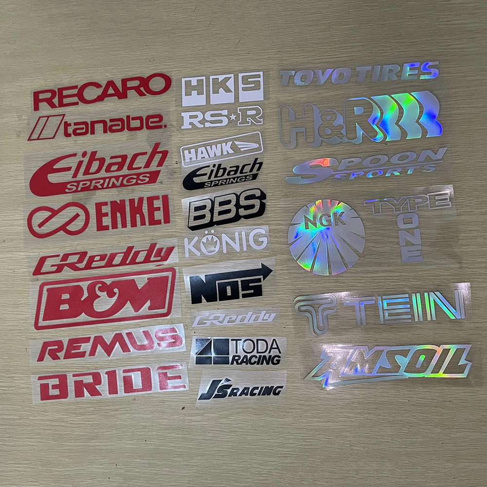 Random 15pcs Racing Sponsor Stickers Set Reflective Car Vinyl Decal for JDM EDM Race Turbo Drift - 61Styles