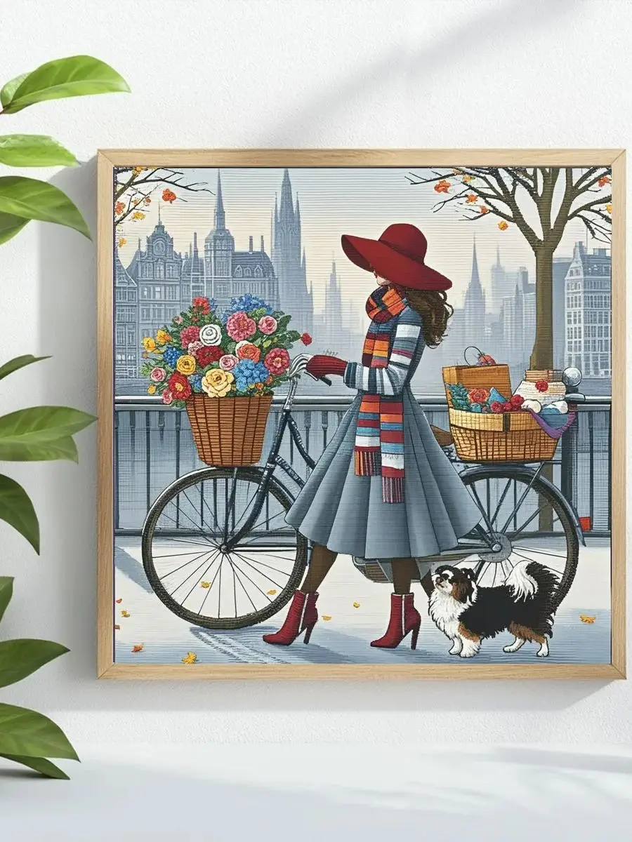 1 Stück 40x40 cm/15,74 Zoll Elegantes Damen-Kreuzstich-Set DIY-Kit 11CT/14CT als Geschenk zum Aufhängen, Vollstickerei – Detail 1