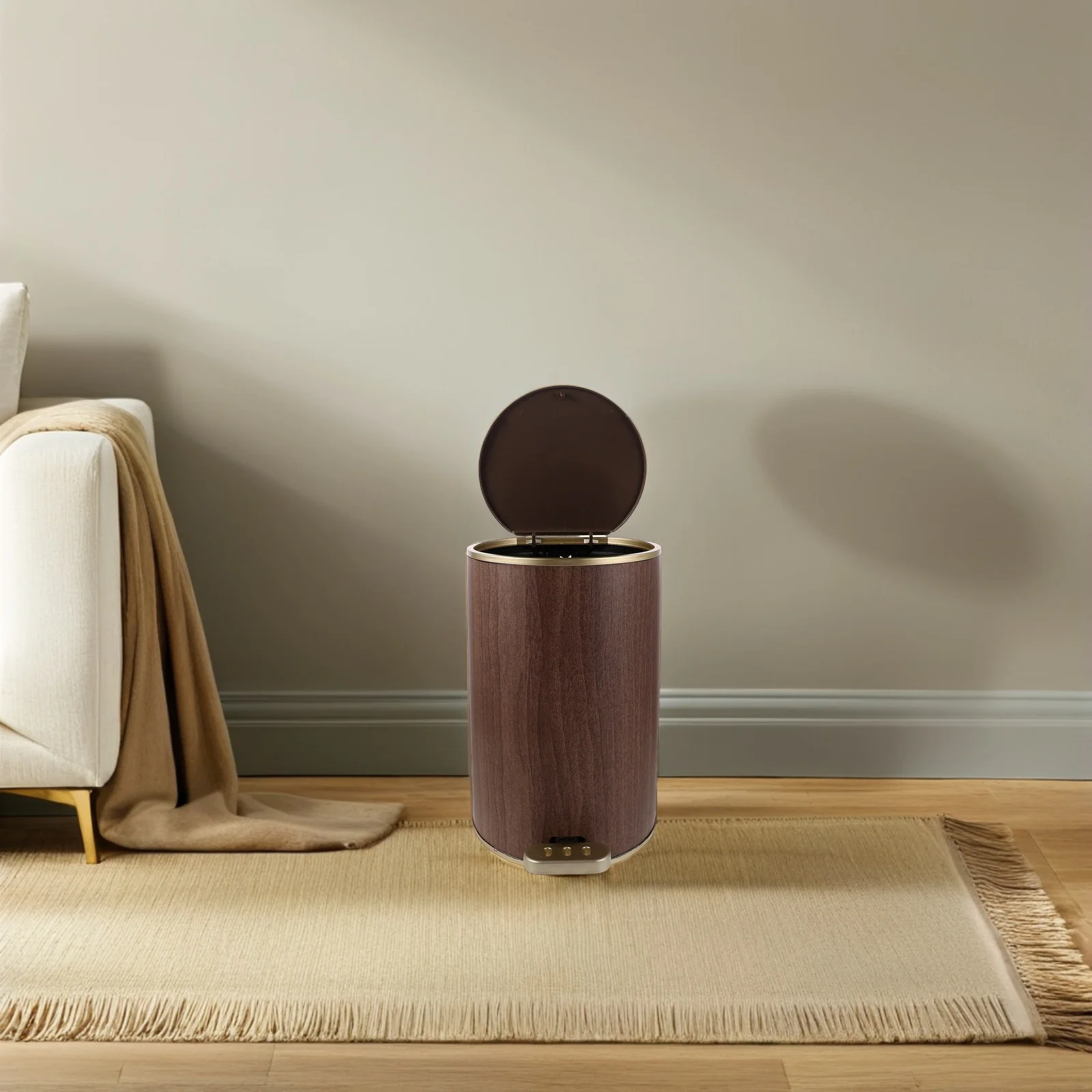 

12L Round Plastic Trash Bin Foot Pedal Operated Lidded Garbage Container Hands Free For Bathroom Kitchen Home Office Use