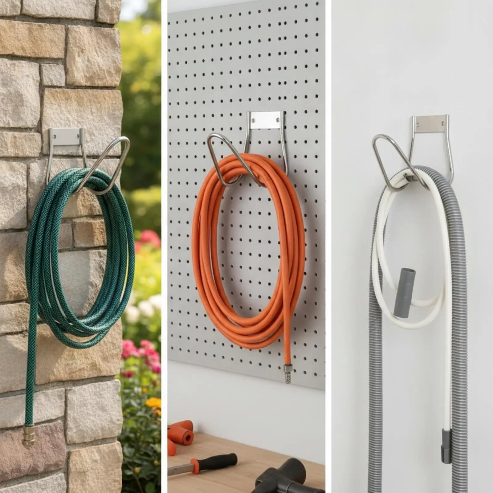 Garden Hose Holder Stainless Steel Wall-Mounted Hose Holder Rust-Resistant