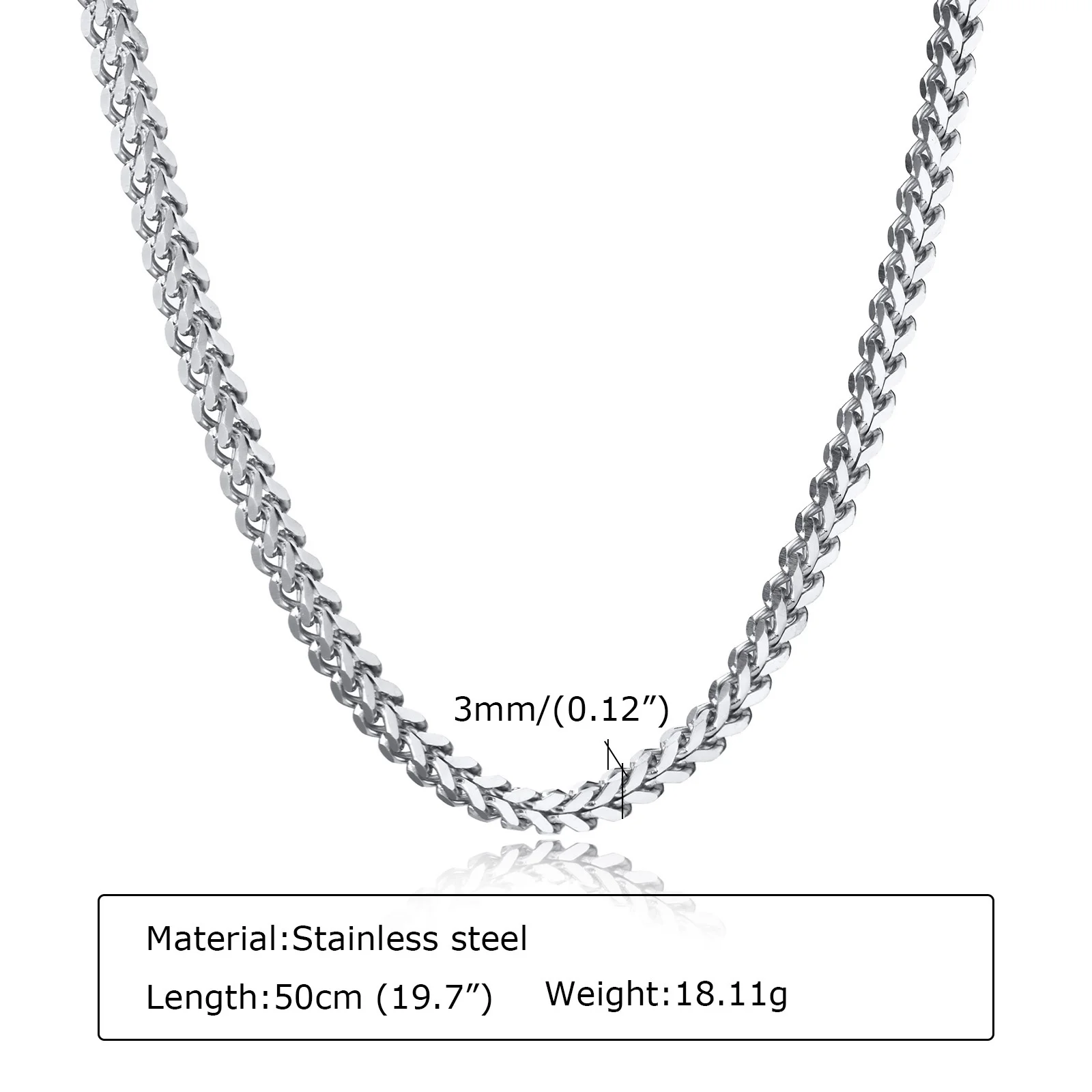 Franco Kette Halskette für Männer Jungen, 3mm dicke Edelstahl Halskette, männliche Kette Schmuck Geschenke – Detail 3