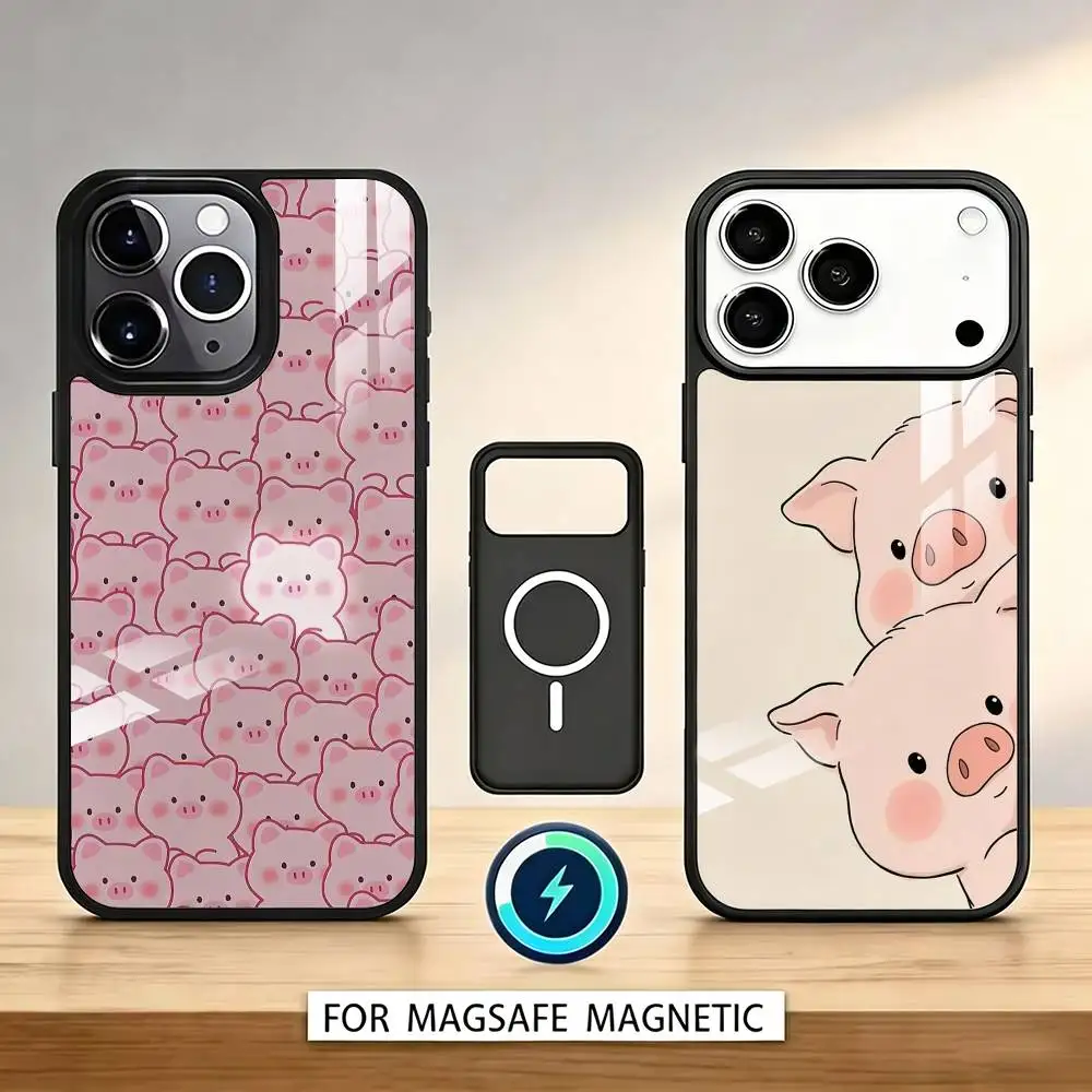 L-LuLu Cartoon Pig  Phone Case For iPhone17,16,15,14,13,12,11 Plus,Pro Max Magnetic For Magsafe Wireless Charging