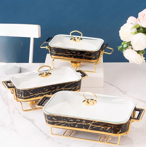 Nordic rectangular binaural ceramic pot baking pan light luxury hotel tableware