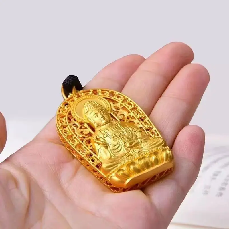 

Unisex 24K Gold Guanyin Pendant, AU999 | Gradient milky-white enamel mercy-glow, youthful chic for trendsetters.