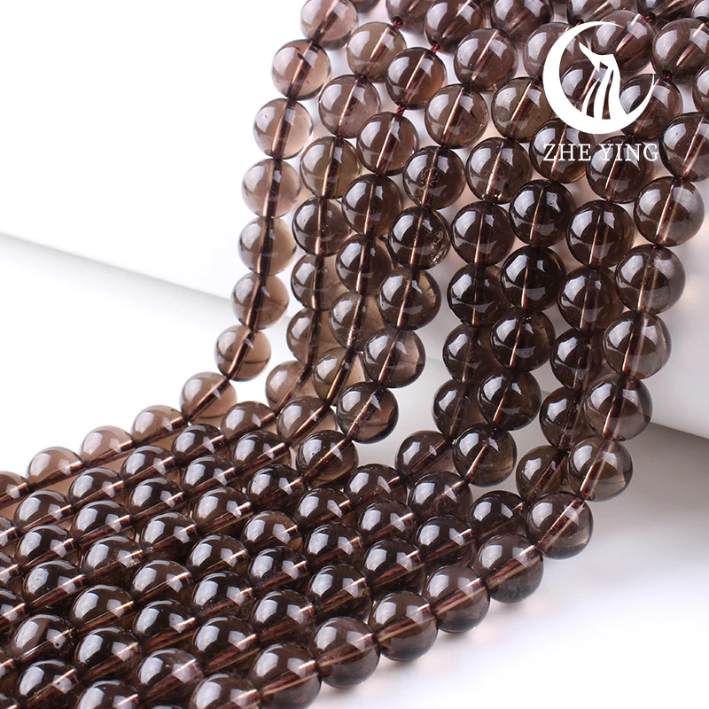 Zhe Ying New Natural Smoky Quartz Crystal Round Smooth Loose Gemstone Beads For Jewelry Making DIY Bracelets Necklace Handmade