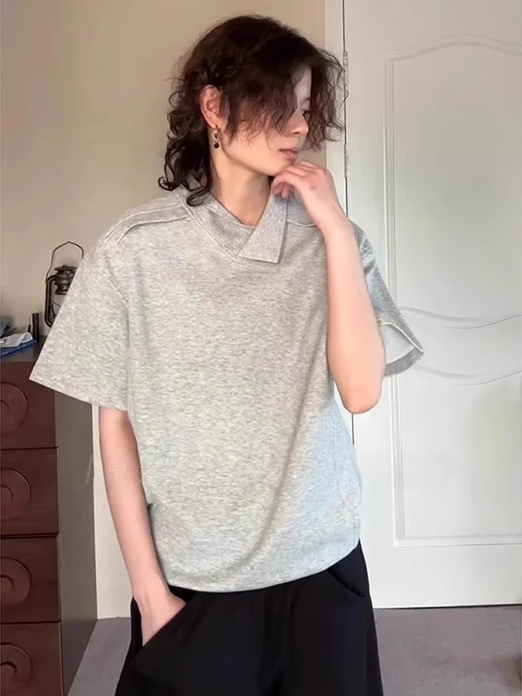 

Мужская футболка с нестандартным воротником American Sle Crenit Color Heavy ort Sve Деконструированный oulder f Sve