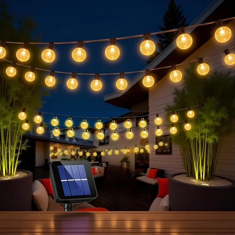 200 LED Solar String Lights Outdoor Crystal Globe Light 8 Modes,Waterproof Patio Lights for Garden Yard Christmas Party Decor