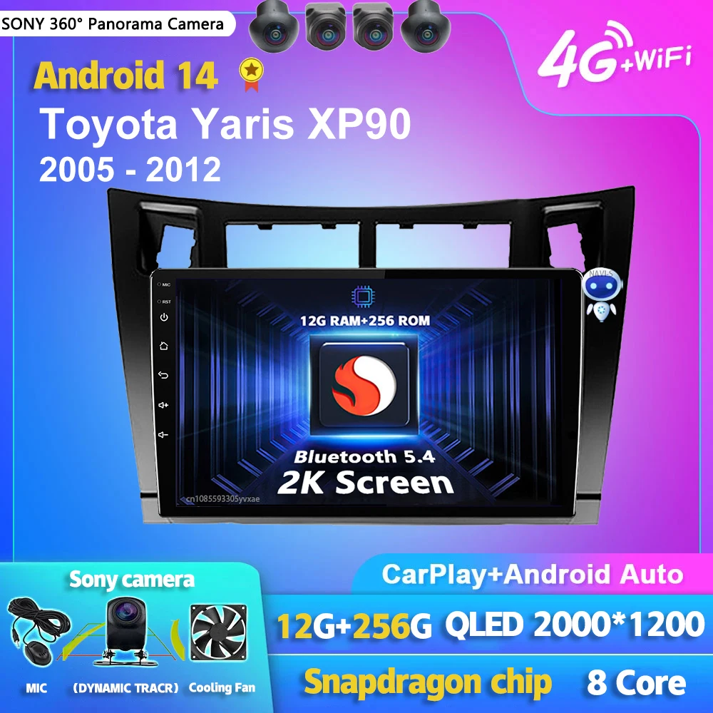 

Android 14 Carplay Auto 2K Screen Car Radio Multimedia Player For Toyota Yaris XP90 2005 - 2012 2din Autoradio Stereo Head Unit