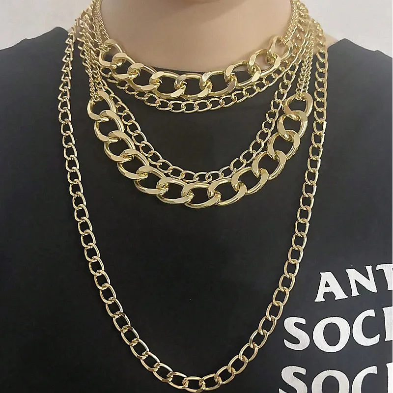 Collares de capa dorada a la moda para mujeres y hombres, cadenas multicapa de estilo Punk, gargantilla, collares, cadenas con borlas, collar grueso Colar