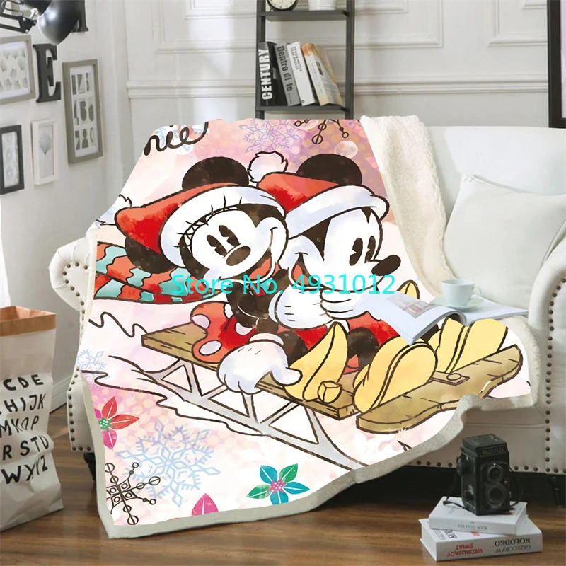 Cute Mickey Mouse Minnie Mouse Cartoon Blanket 70x100cm Soft 3D Flannel Lamb Sherpa Blankets Baby Kids Gift Throw Sofa Bedroom