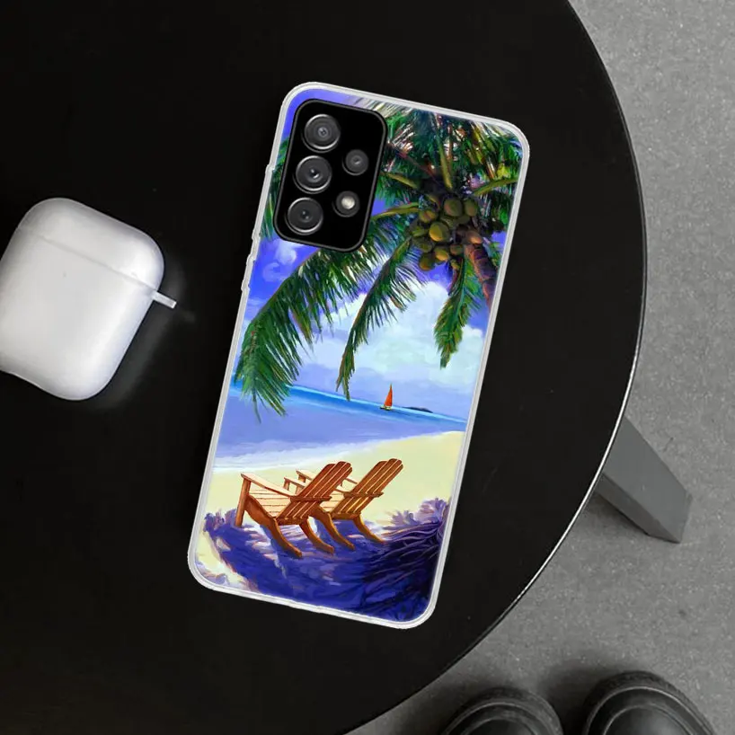 Summer Beach Sunset Sea Palm Tree Phone Case for Samsung Galaxy A15 A25 A35 A55 A14 A24 A34 A54 A04S A13 A23 A33 A53 A03S A52 A1