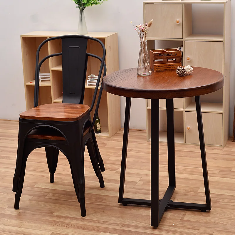 Small Round Solid Wood Coffee Table, Simple Modern Leisure Small Table, Corner Table, Dessert Shop Table and Chair Set