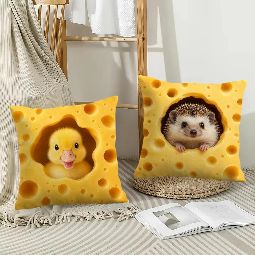 Cute Cheese Animal Cartoon Cushion Cover Pillow Case Short Plush Square Throw Pillow Covers Pillowcase Sofa Home Decor Gift