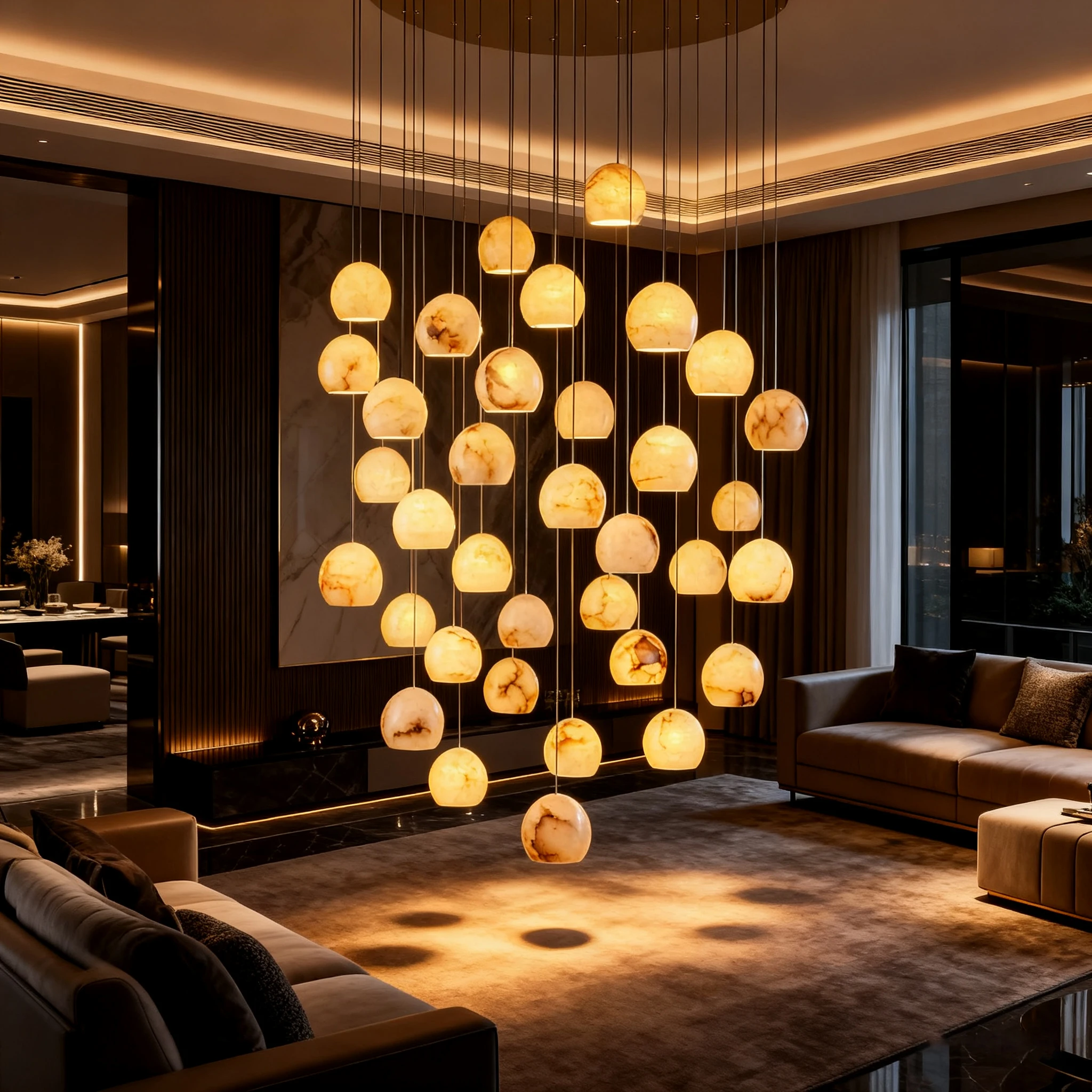 REVEN Minimalist Nordic Ceiling Light Luster Modern Pendant Lamp Dimmable Adjustable Chain Marble Metal for Restaurant