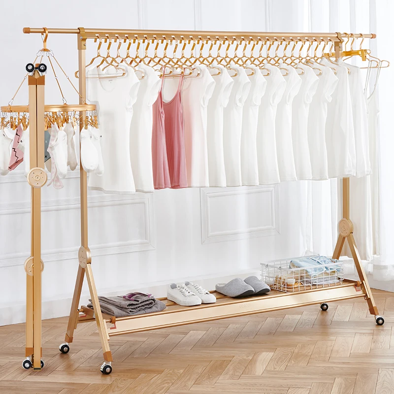 

Clothes drying rack balcony small apartment folding indoor single pole hanging hanger floor