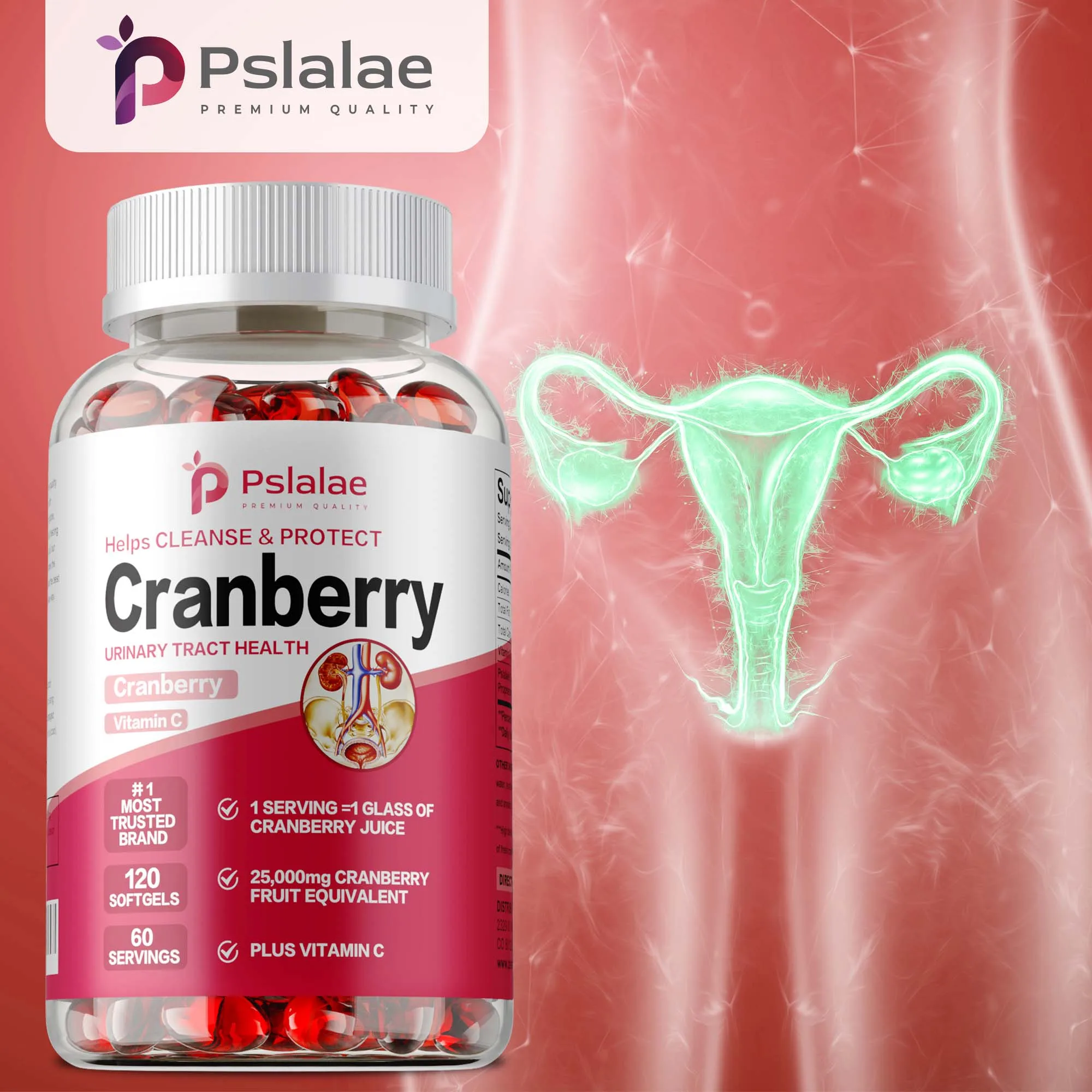 

Organic Cranberry Capsules - Kidney Cleanse, Supports Urinary Tract & Bladder Health, Boosts Immune System, Promotes Metabolism