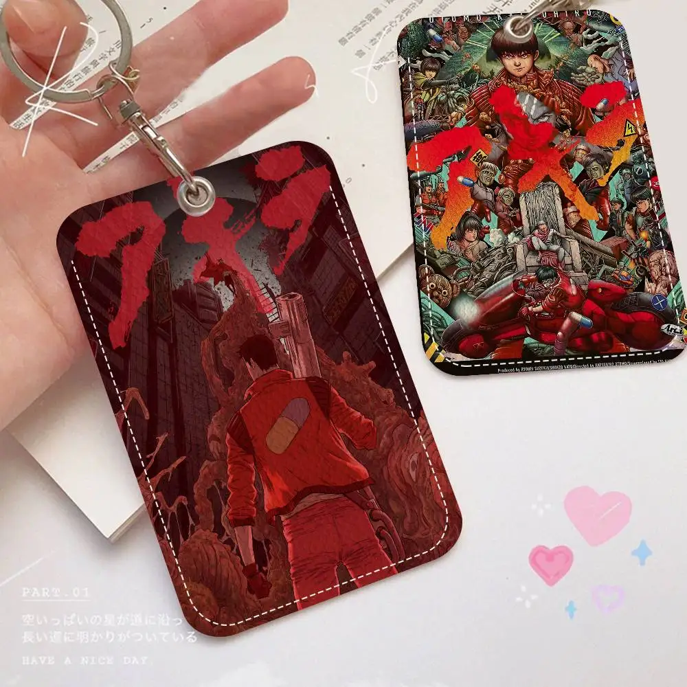 Akira Future Tokyo Sci-Fi Cartoon 1Pc Access Card Case Leather Card Holder Keychain Key Ring Door Access Tags ID Card