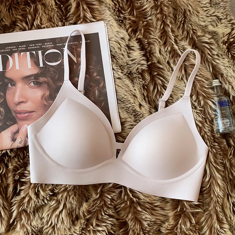 

Women's French Wireless Triangle Bras Small Boobs Push Up Seamless Soft Support Side Anti Droop Lightweight Everyday Bra