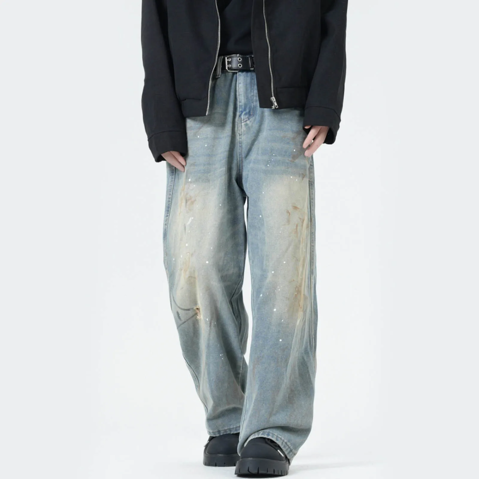 

Distressed Vintage Blue Jeans Pants Men Wide-leg Denim Trousers Male Oversize Streetwear Fashion Casual Baggy Straight Jeans