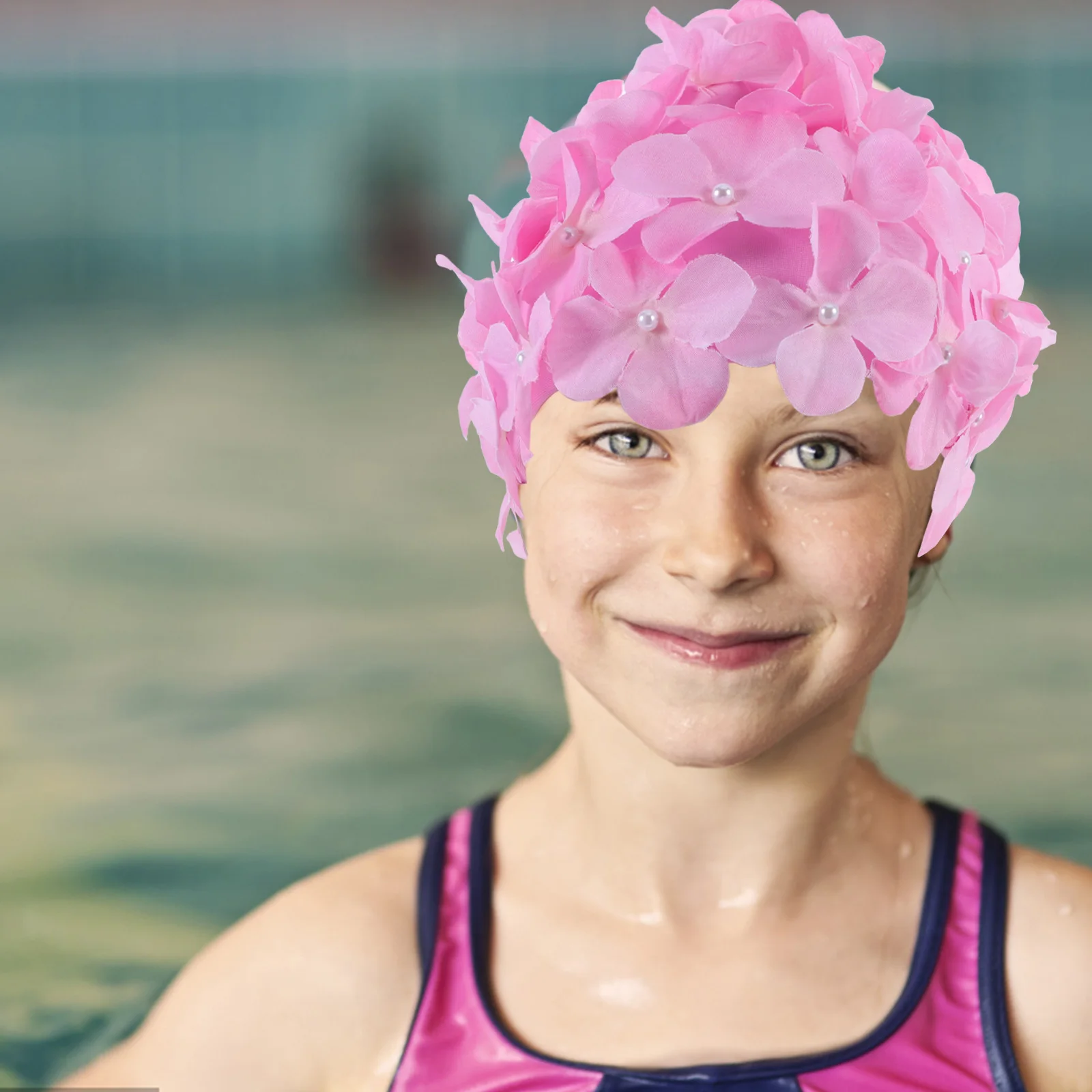 

Floral Petal Swim Hat Women Reusable Comfortable Anti-Slip Bath Cap Stylish Swimming Headache-Free Large Size Pink