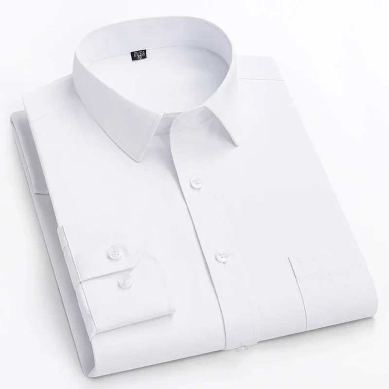 Men's Classic Long Sleeve  Basic Dress Shirts Single Patch Pocket Formal Business Standard-fit Office Social Shirt S-8XL