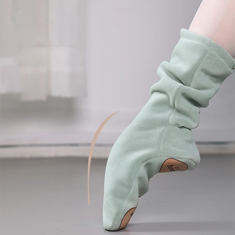 Winter Fleece Lined Ballet Warm Boots Thickened High Top Anti-skid Cotton Soft Sole Dance Training Shoes For Adult