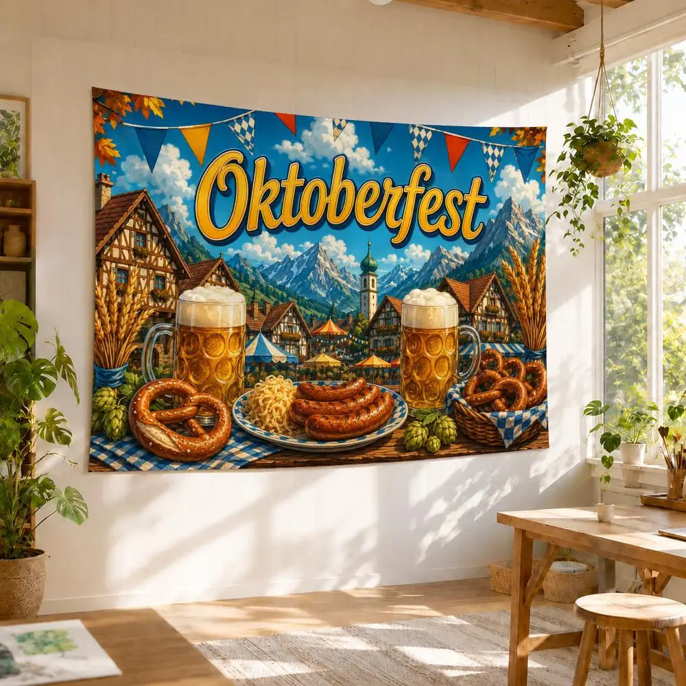 Germany Oktoberfest Tapestry Durable Soft Microfiber Horizontal Wall Hanging Decor For Bedroom Patio Garden Parties