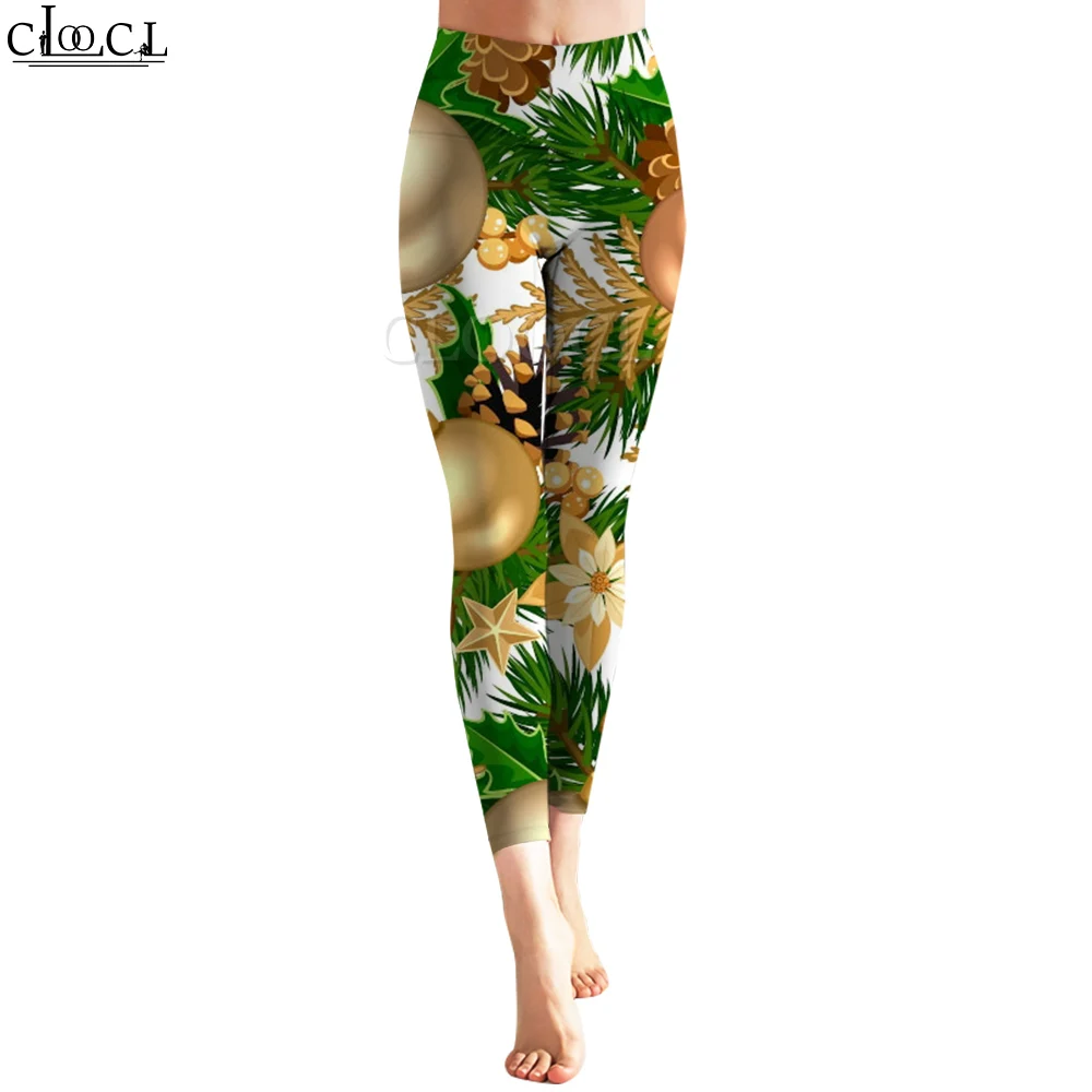 CLOOCL Christmas Leggings for Women Tight Slim Yoga Pants Holly Leaf Colored Light Pattern Print High Waist Fitness Legging