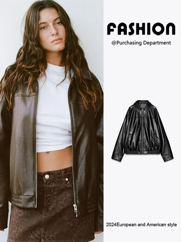 

Ele Pilot Jaet Coat Women's Autumn New Arrival Leather Collar Long Sve Faion Outerwear for Ladies Sli Trendy