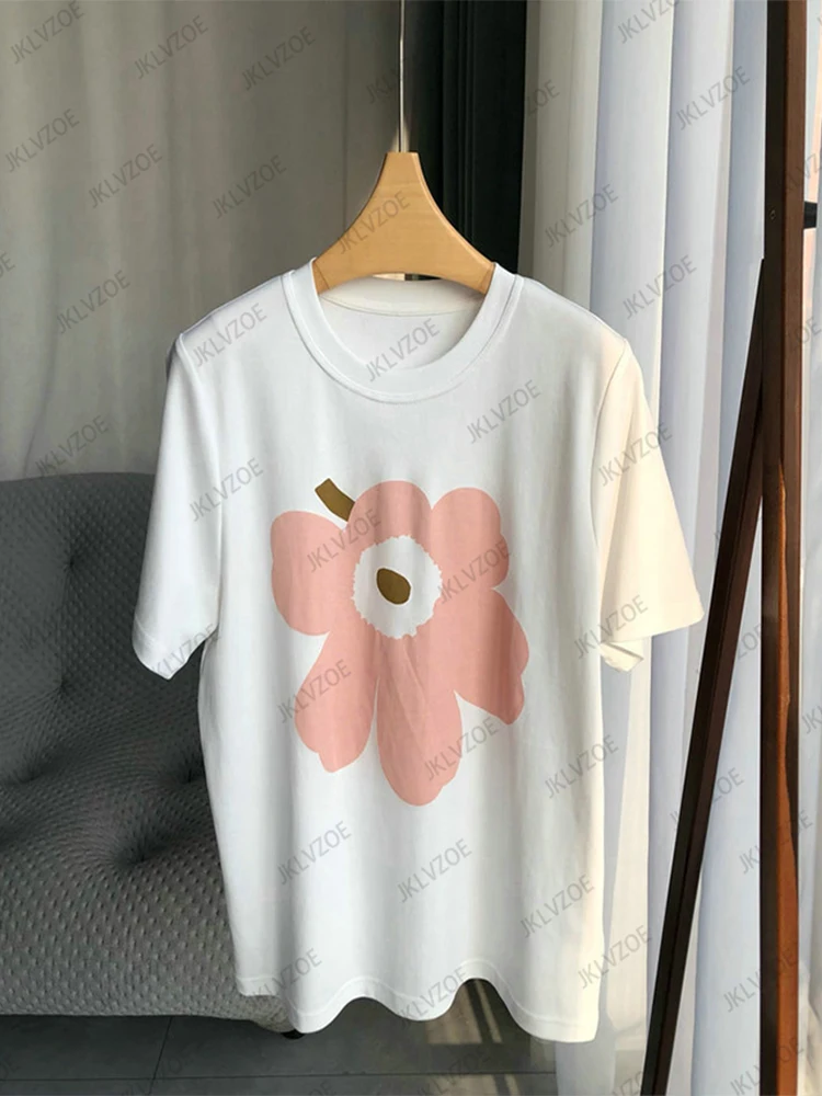 New Summer Women Pure Cotton T Shirts A Flower Printed T-Shirt Graphic Unisex Brand Clothes High Quality Fashion Casual Tops