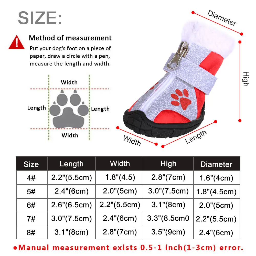 4pcs/set Pet Dog Shoes Winter Warm Dog Boots Snow Rain Pets Booties Anti-slip Socks Footwear For Medium Large Dogs Pet Products