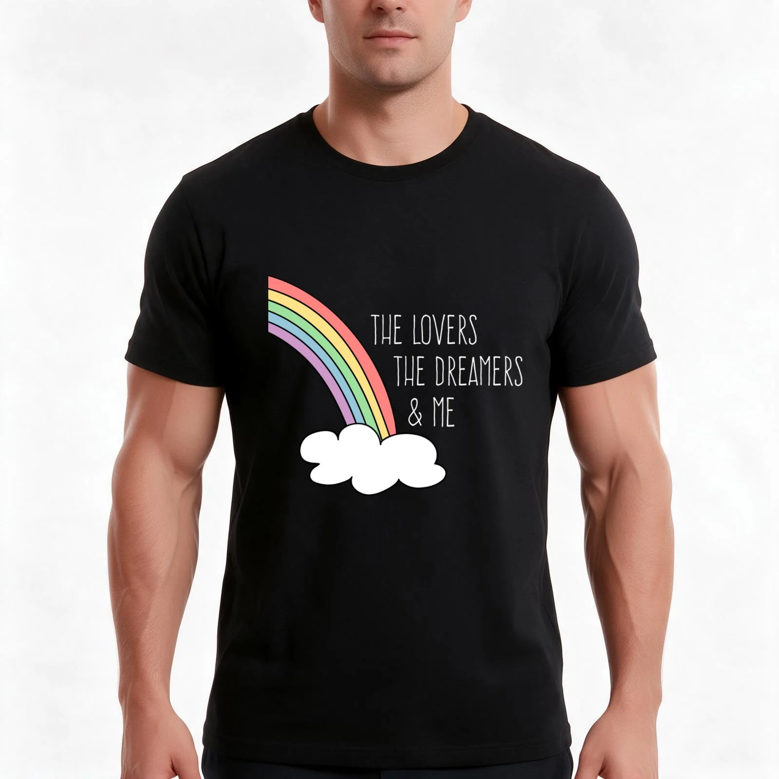 Rainbow Connection (white text) T-Shirt, Summer Casual Cotton Tee, Oversized Streetwear Tops, Vintage Graphic Print, 100% Cotton