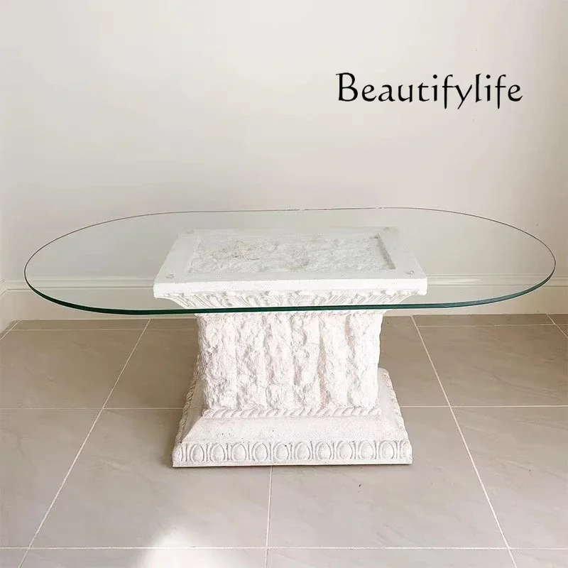 

ZS Natural Marble Coffee Table Designer Villa Living Room Home Light Luxury Coffee Table Broken Retro Table