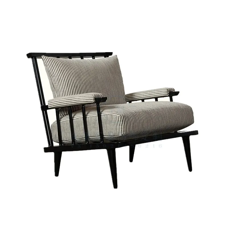 

Wabi Sandy Wind Solid Wood Homestay Apartment Clubhouse Cafe Soft Retro Single Sofa