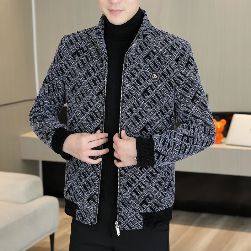 

High-Quality Autumn Winter New Fashion Wool Coat Men's Casual Plus Cotton Thickened Warm stand-up collar zippe Jacket