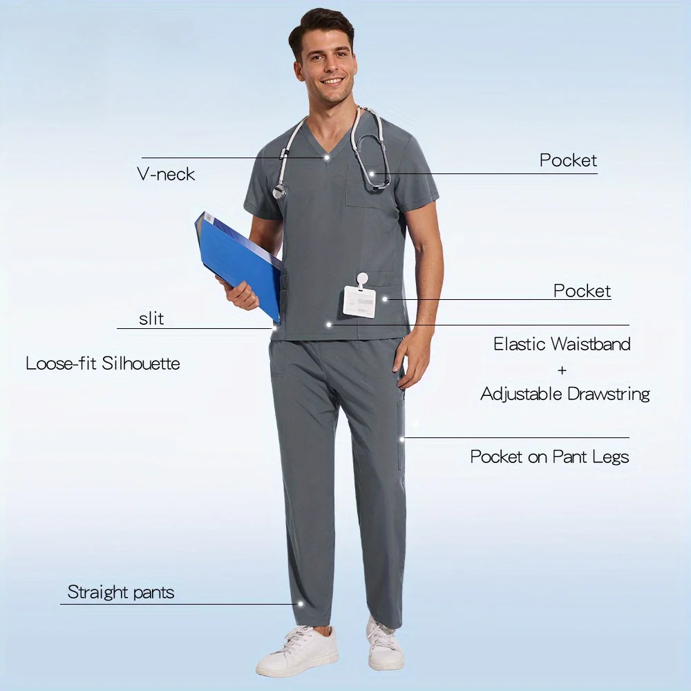 Тонкая рабочая одежда унисекс с v-образным вырезом для салонов красоты — прямой стиль, быстросохнущая ткань с множеством цветов на выбор