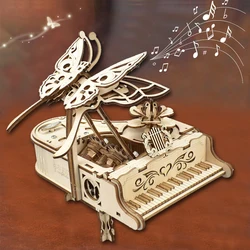 3D Wooden Puzzle Music Box Piano Model Kit DIY Assembly Musical Instrument Building Kits Home Decor Crafts Gift for Adults Kids