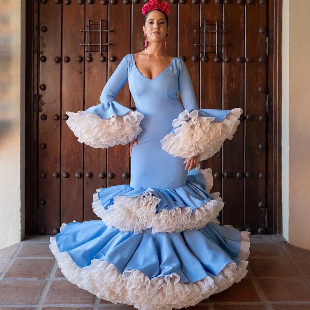 

Gorgeous Blue Layers Mermaid Evening Dresses Spanish Vestidos de fiesta Fluffy Tiered Skirt Unique Spanish Prom Party Dress 2025