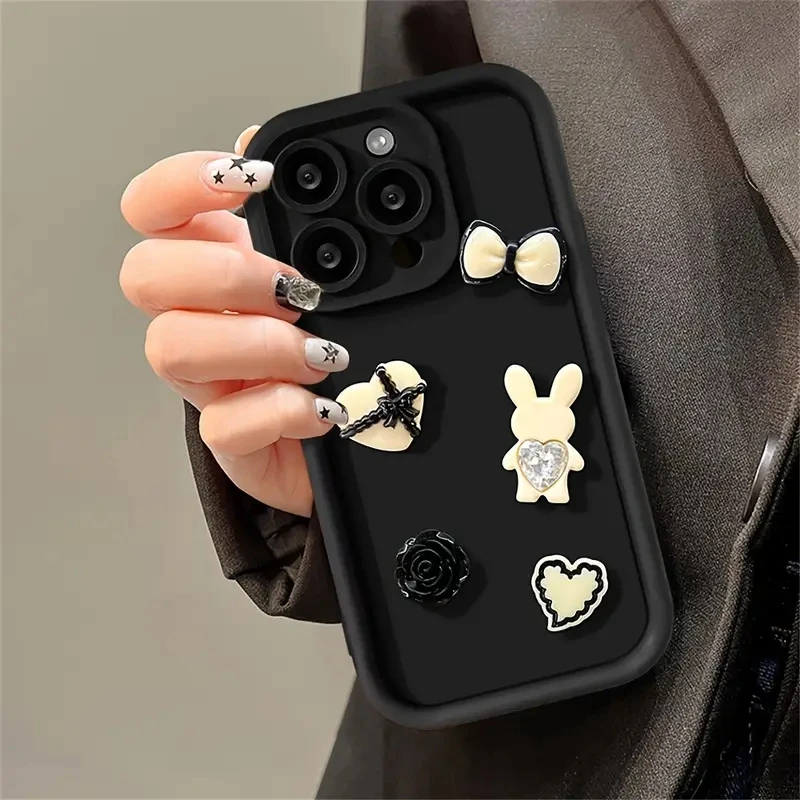 Cute 3D Heart Rabbit Silicone Phone Case For Xiaomi Redmi Note 13 12 Pro Plus 4G 5G 13 12S 11S 11 10S 10 Redmi 12 13C Soft Cover image 3