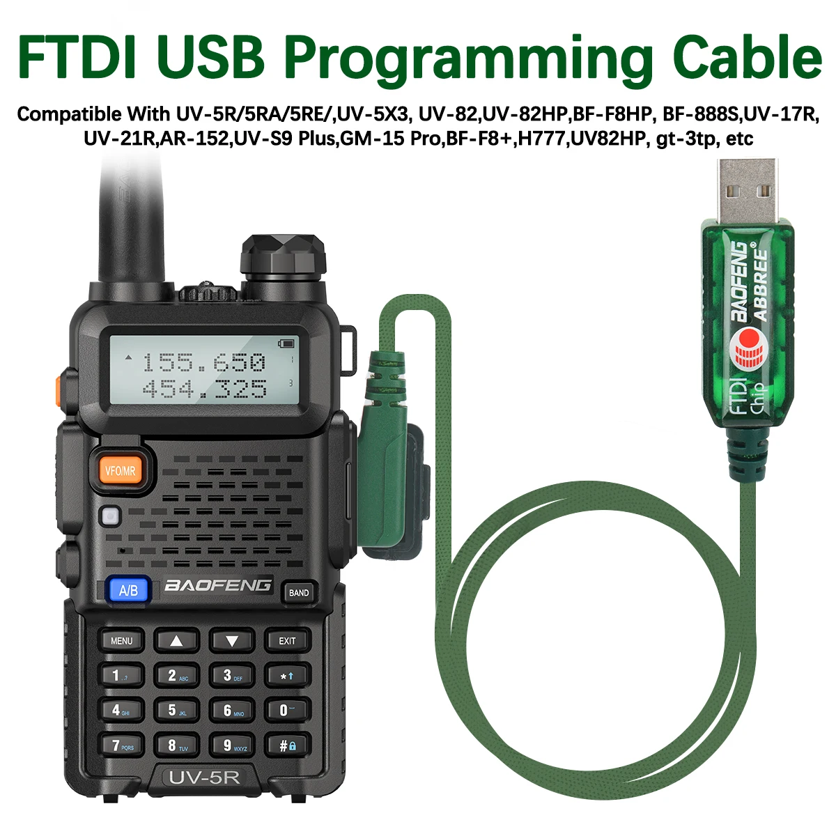 ABBREE FTDI Universal Plug & Play USB Programming Cable for Baofeng UV-5R 888S UV 5RH 21 PRO Quansheng UV K5(8) K6 Walkie Talkie