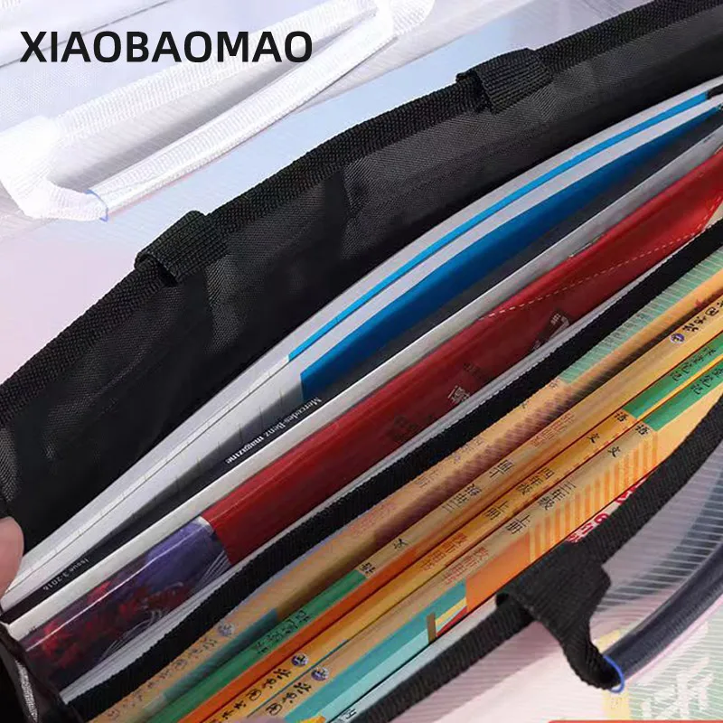 Waterproof File Transparent A4 Folder Large Capacity Carrying Handle Zipper Plastic Data Document Bag Storage Office Supplies