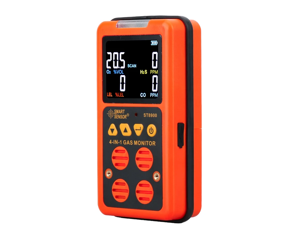 4-in-1 EU Digitaler Gasdetektor O2 H2S CO LEL Handheld Mini Gasanalysator Luftmonitor Gaslecktester Kohlenmonoxidmesser ST8900