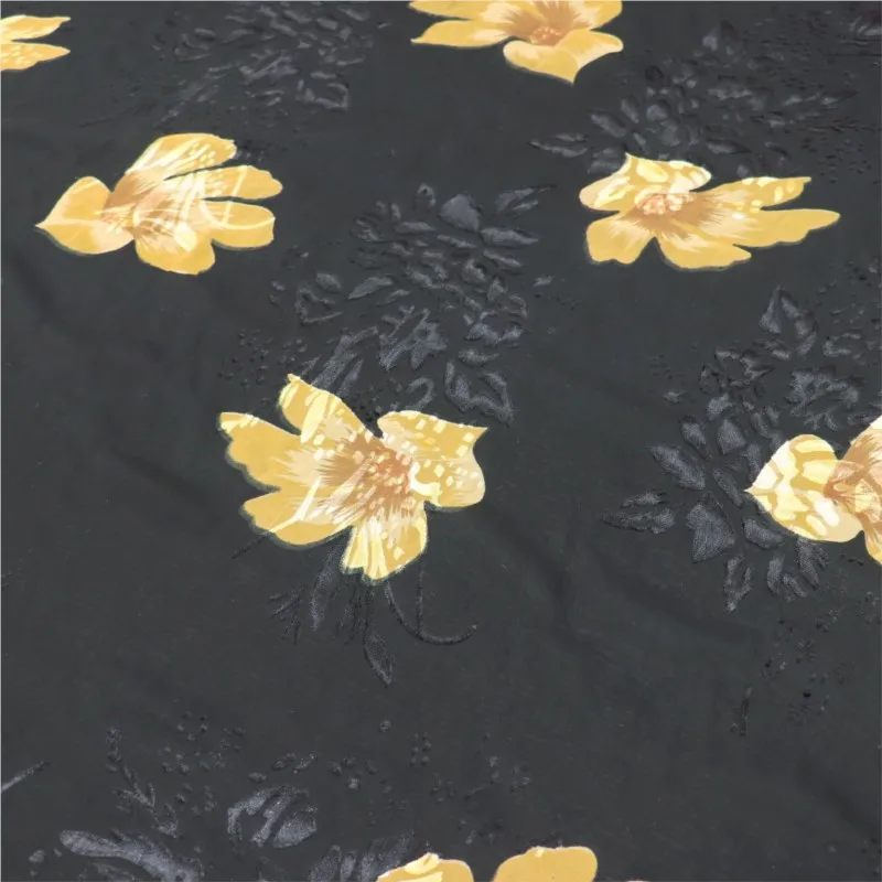 Vestido de dormir de tela de terciopelo de gasa quemada moteada con estampado de viscosa y brocado tejido cheongsam