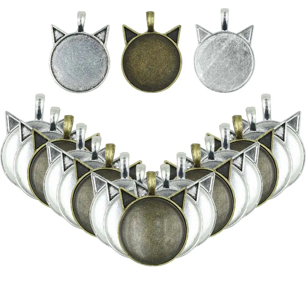 

Cat ears Round Cabochon 25mm Blank Bezel Tray With Ear Shape Fit 25mm Cabochons Diy Making Jewelry Necklace Charms Pendant