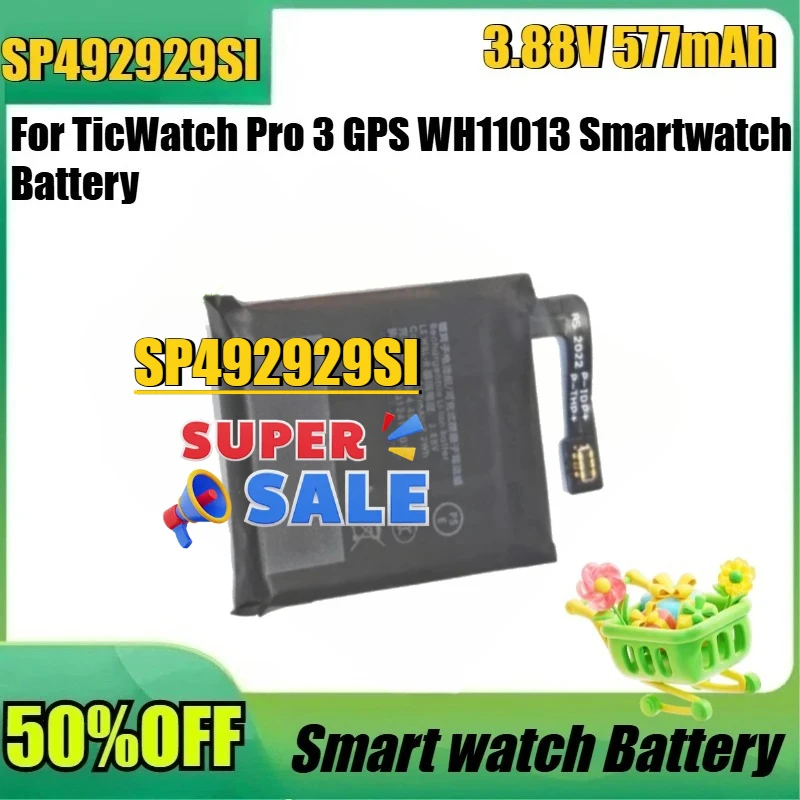 

For TicWatch Pro 3 GPS WH11013 Smartwatch Replacement Battery New SP492929SI 3.88V 577mAh High Quality Battery