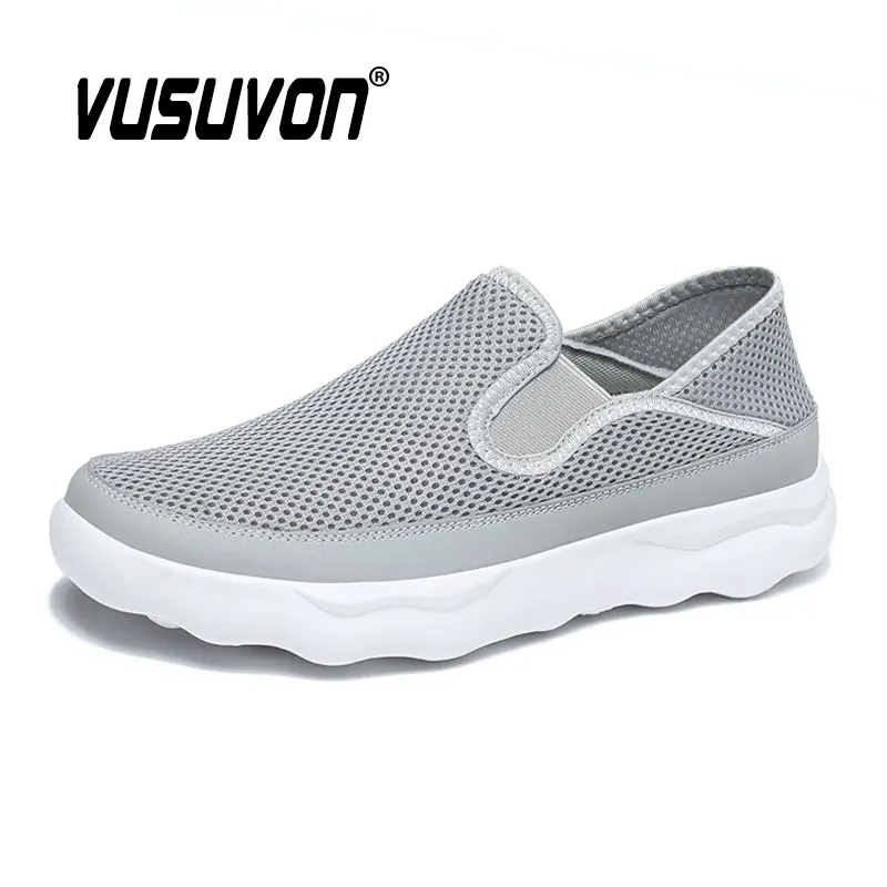 Men Light Casual Shoes Breathable Slip-On Jogging Fashion Mesh Black Summer For Walking Loafers Size 39-48